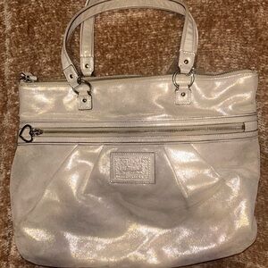 Coach Poppy Metallic Gold Champagne Leather Large Tote Bag